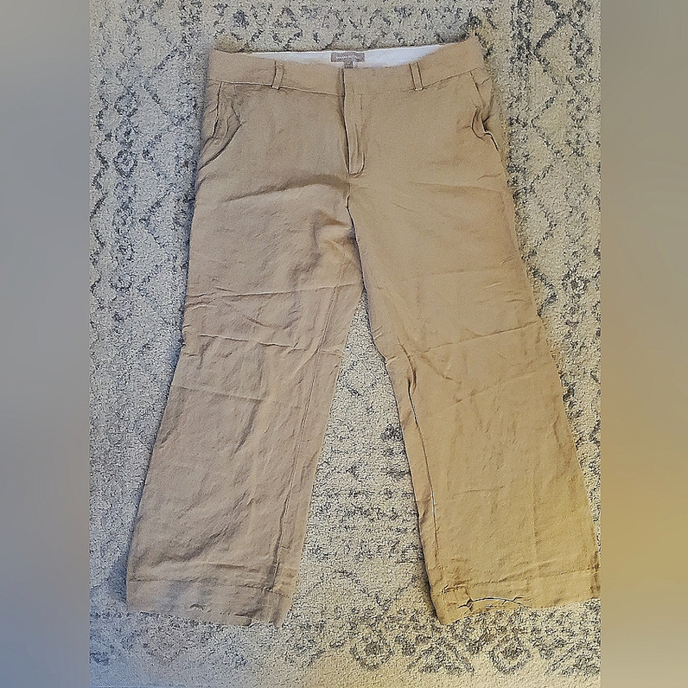 Banana Republic Wide Leg Linen Trousers Cropped Tan Khaki 12